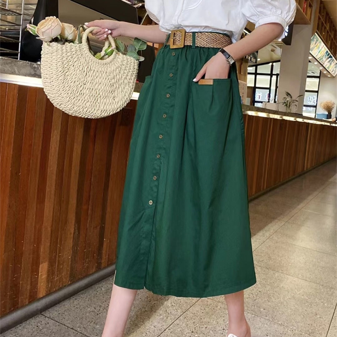 水洗棉半身裙女新款高腰A字裙百