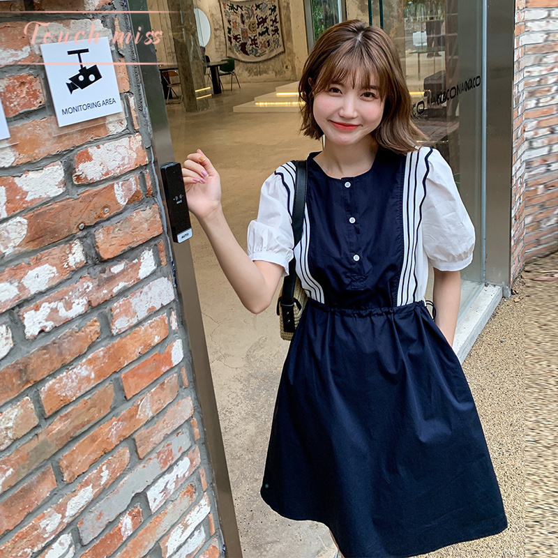 高级感气质收腰单排扣衬衫裙时尚洋气拼接显瘦连衣裙夏