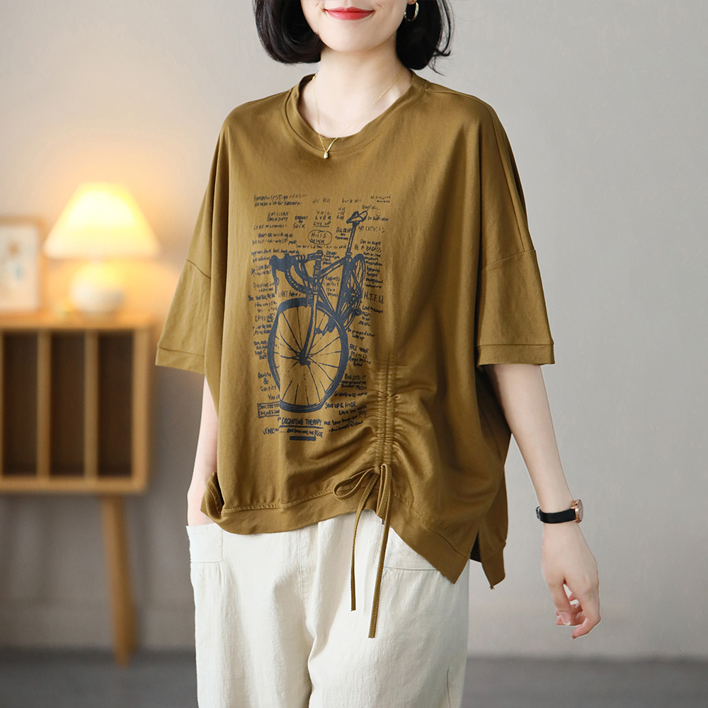 短袖T恤女圆领印花气质百搭宽松显瘦抽夏季薄款上衣