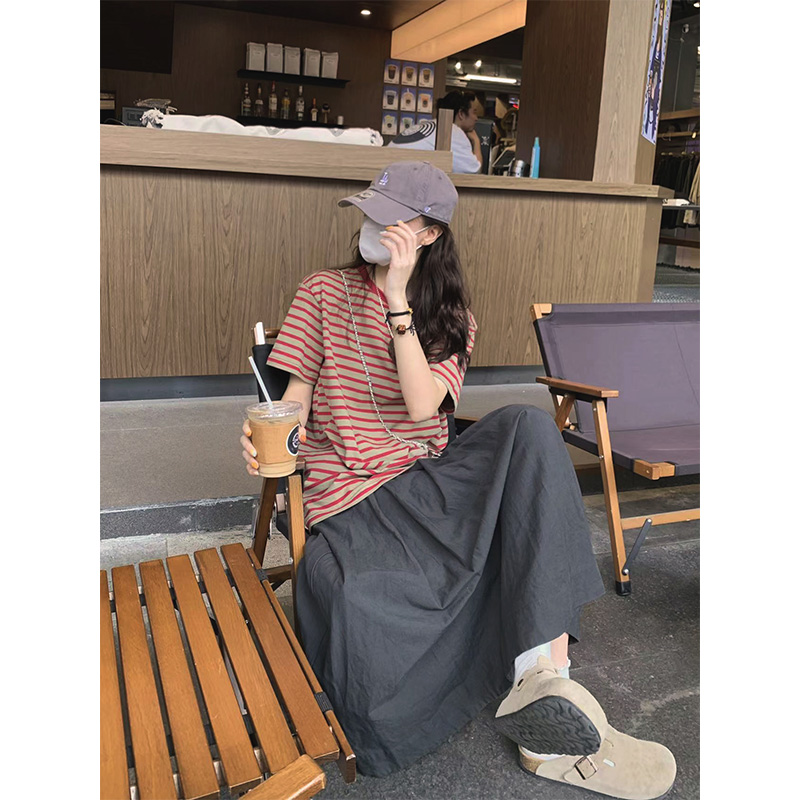 撞色米奇 条纹米奇宽松圆领短袖T恤