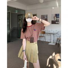 撞色米奇 条纹米奇宽松圆领短袖T恤