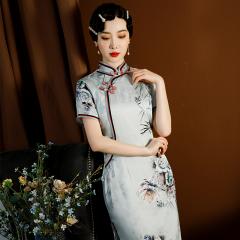 短旗袍复古盘扣日常唐装丝绸礼服显瘦连衣裙