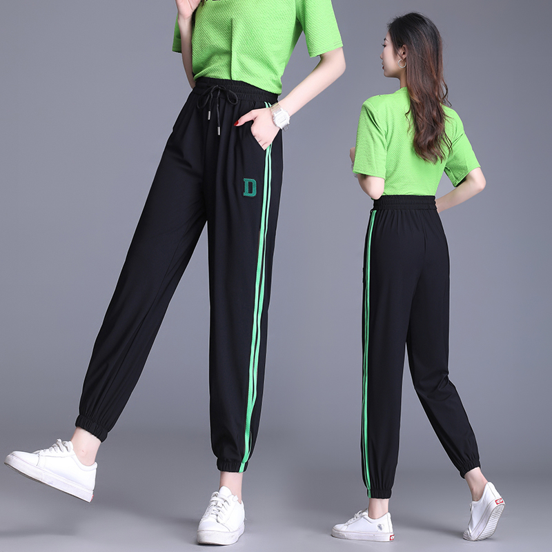 薄款小个子冰丝速干八分运动裤休闲九分哈伦裤老爹小腿裤子