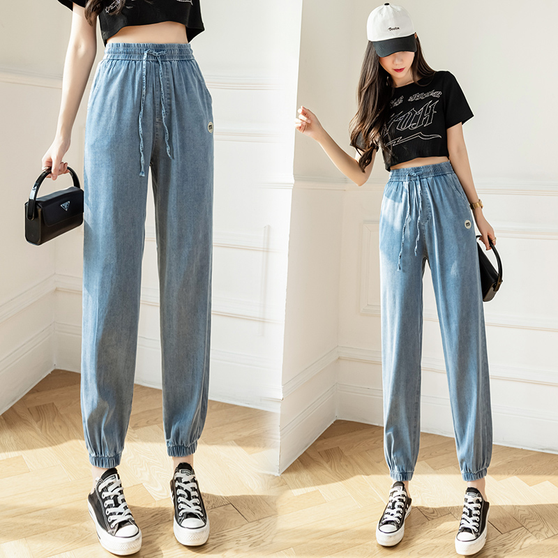 夏天薄款女孩休闲束脚九分哈伦裤子