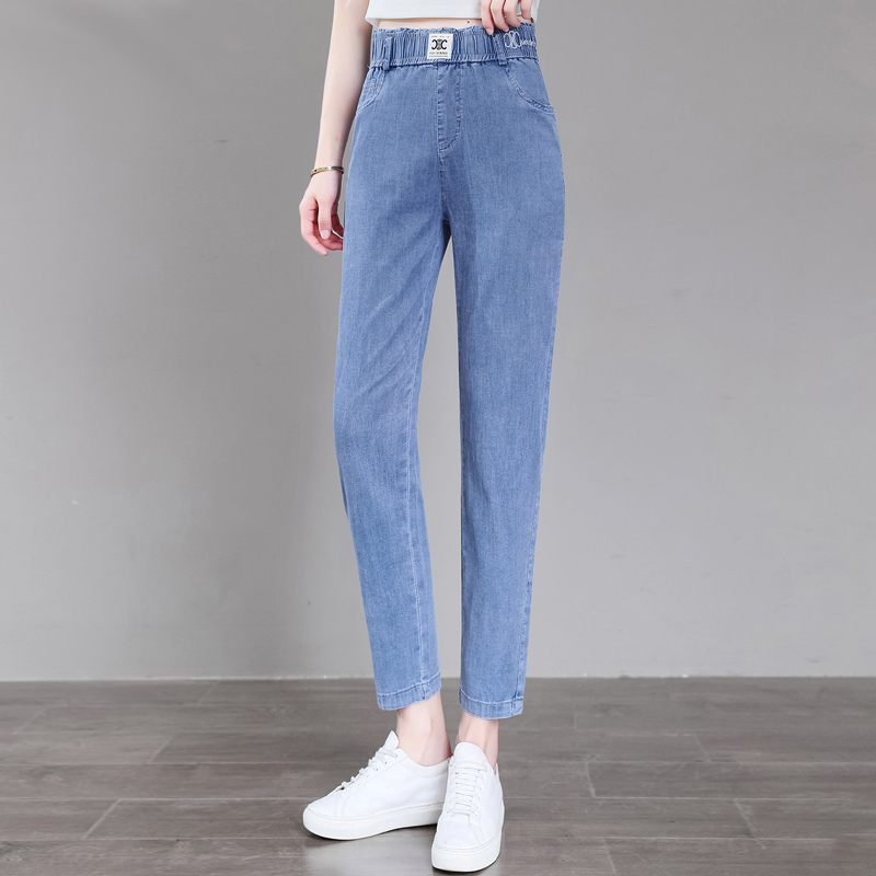 轻薄天丝牛仔裤女夏季薄款冰丝九分裤高腰显瘦女装休闲裤小直筒裤