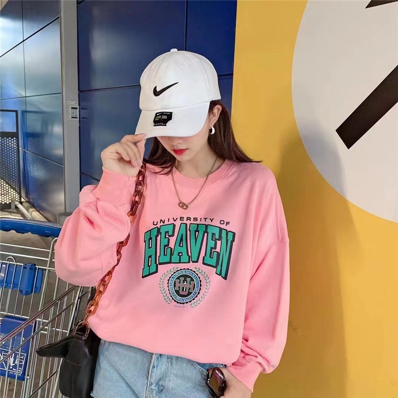 字母印花圆领套头卫衣女春季新款韩版宽松显瘦百搭休闲上衣