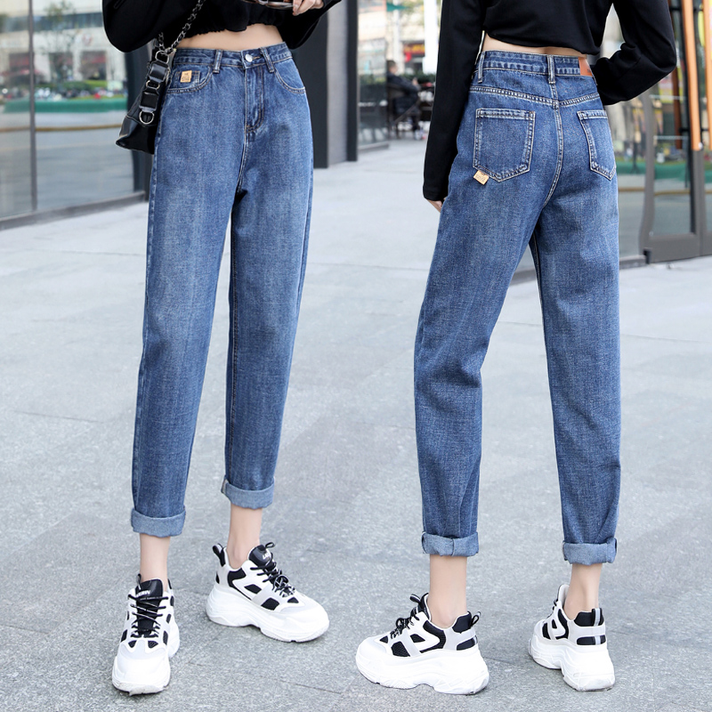 夏季高腰牛仔裤女直筒宽松九分哈伦显瘦老爹阔腿小脚裤新款