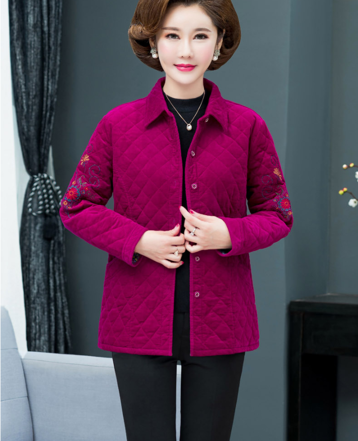 妈妈夹棉衬衫春秋外套中老年女棉衣中年人灯芯绒棉服冬短款全棉