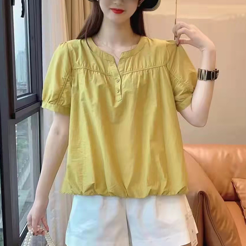 夏季衬衫百搭显瘦透气宽松上衣休闲V领韩版短袖潮衬衣潮