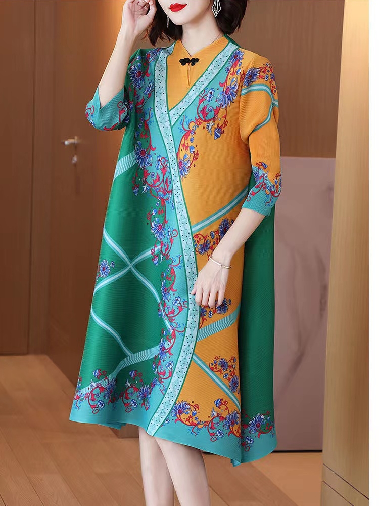 夏季新款复古中老年立领连衣裙名族风优雅气质