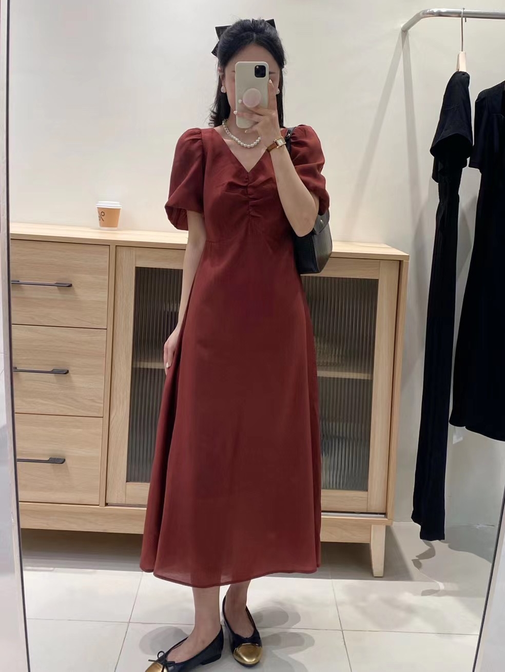 泡泡袖法式连衣裙女夏高级感小众设计洋气质收腰显瘦赫本风长裙子