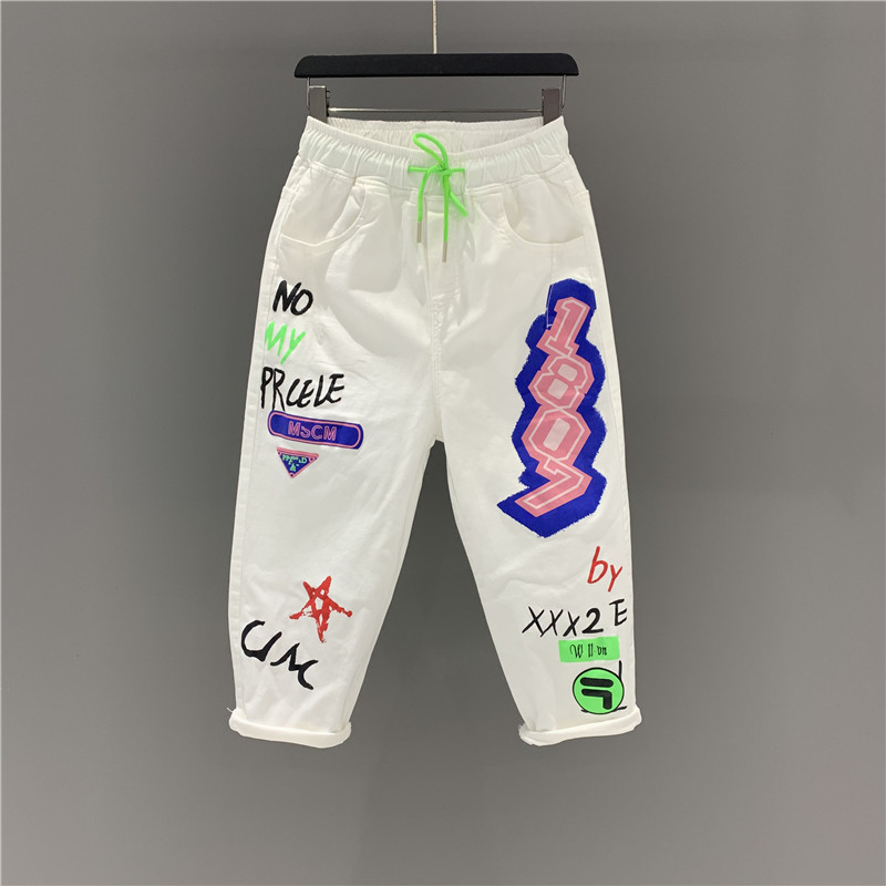 夏季新款时尚休闲个性显瘦八分牛仔裤裤七分哈伦裤垮裤潮