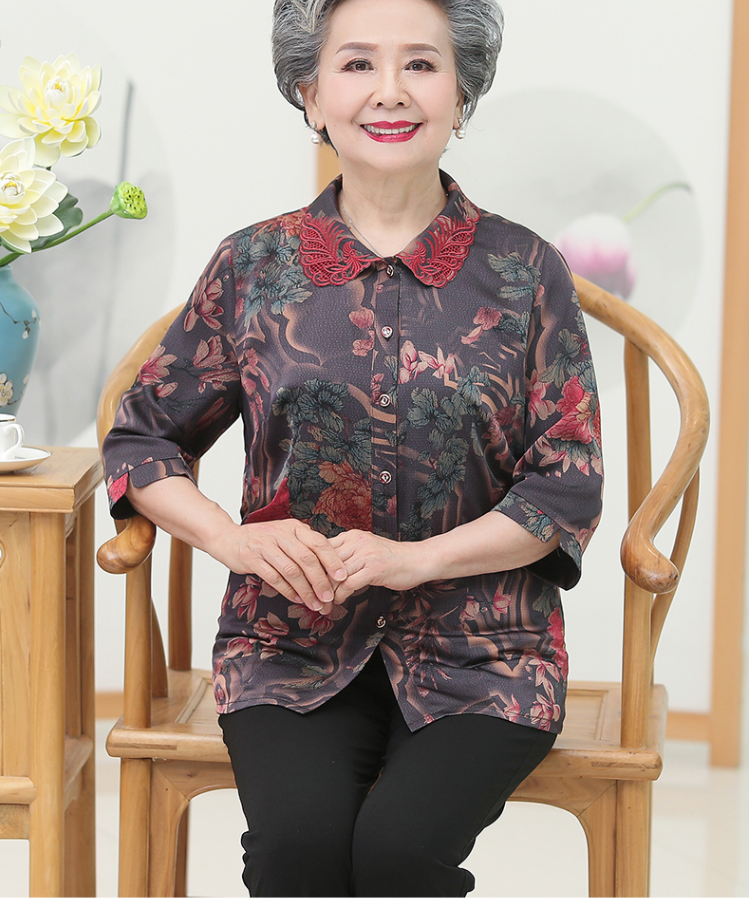 喜婆婆婚宴装加肥加大码老年人夏装女奶奶春秋衬衫