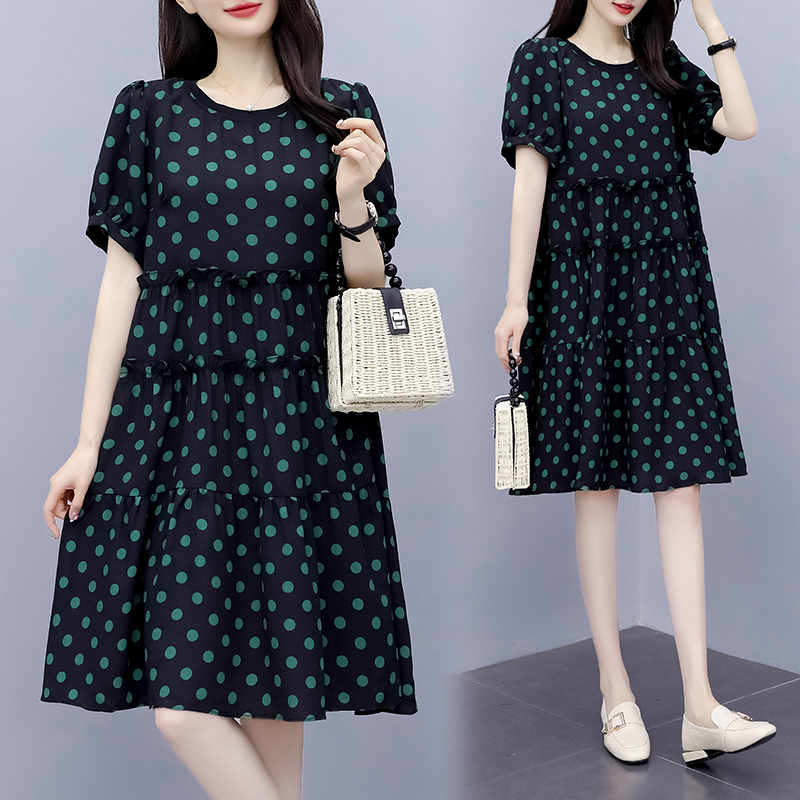 夏季新款韩版中长款波点雪纺连衣裙
