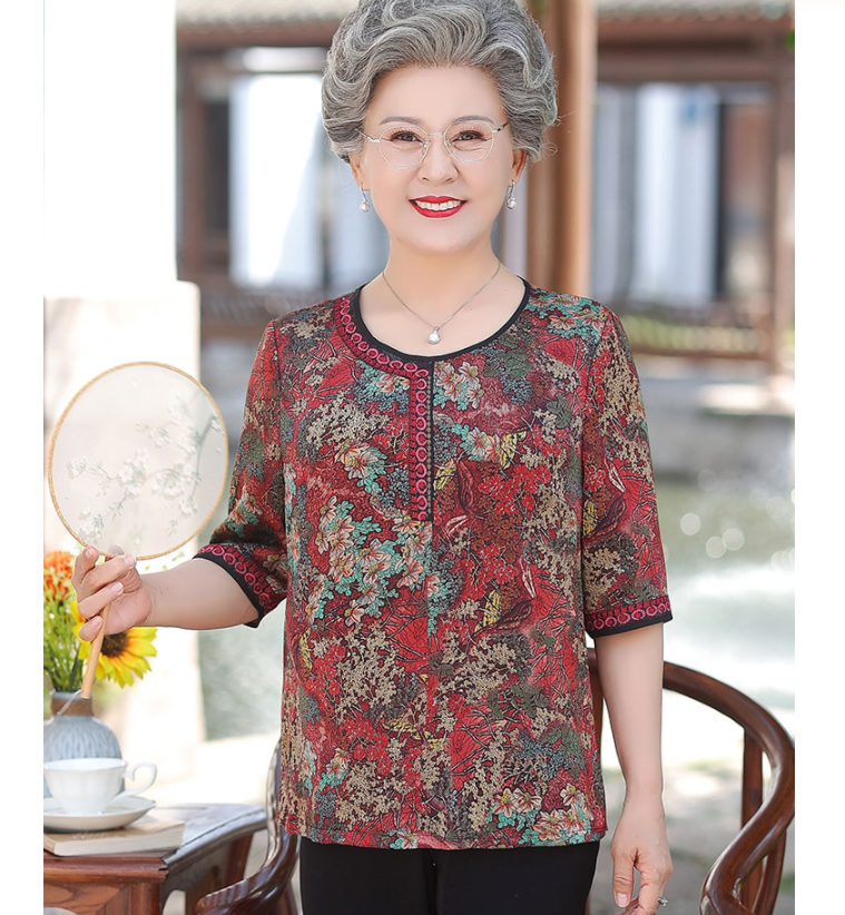 老年人t恤女短袖奶奶装夏装上衣