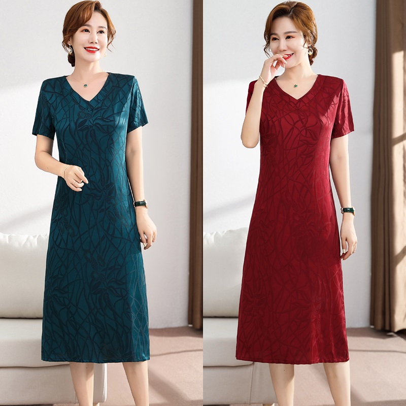 短袖连衣裙夏季新款妈妈宽松大码中长款气质裙子