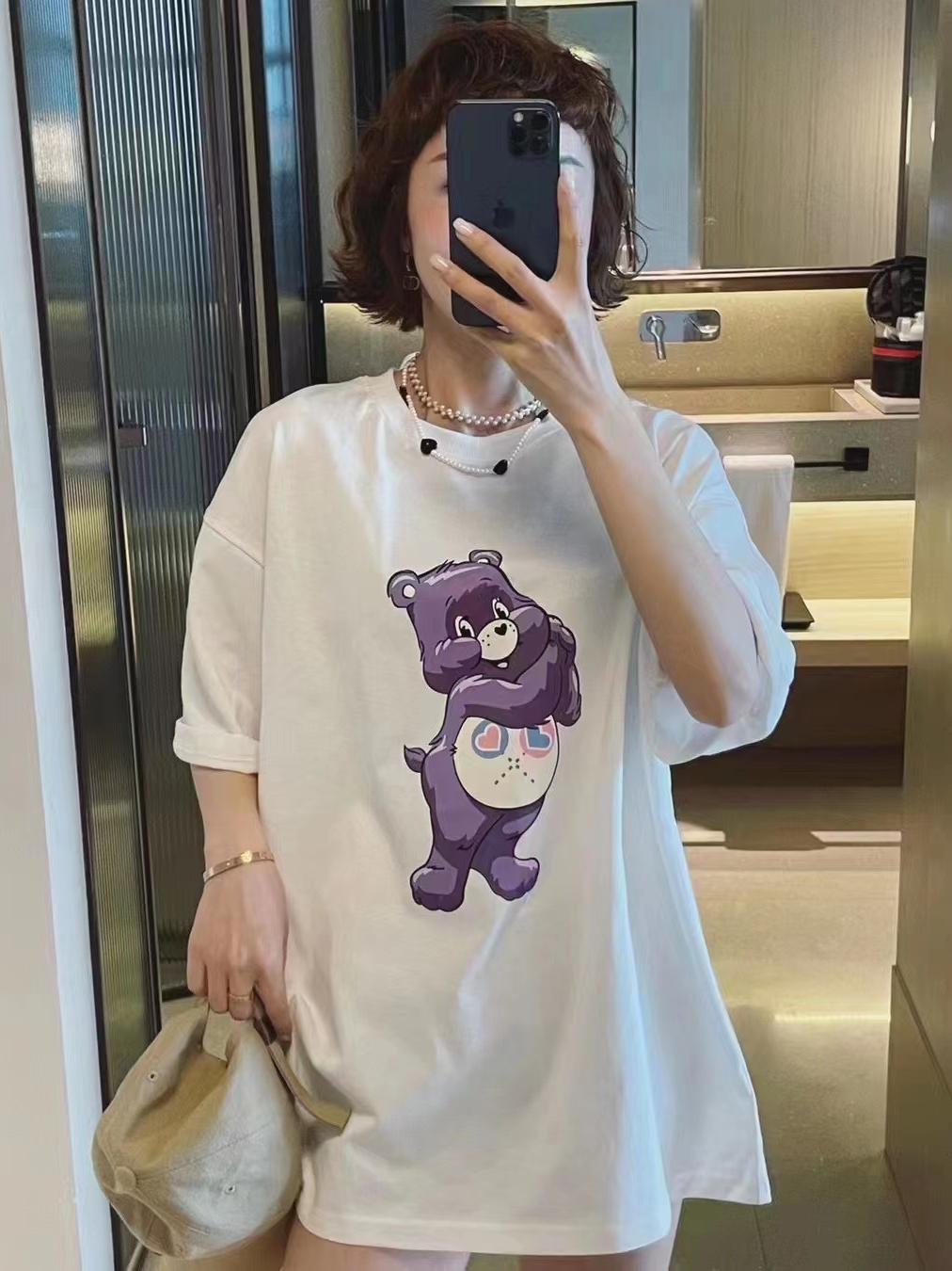 紫小熊圆领T恤韩版简约