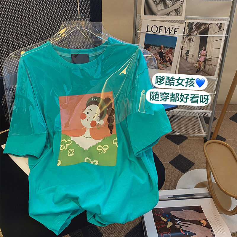 夏季新款时尚女孩印花卡通圆领宽松短袖T恤女