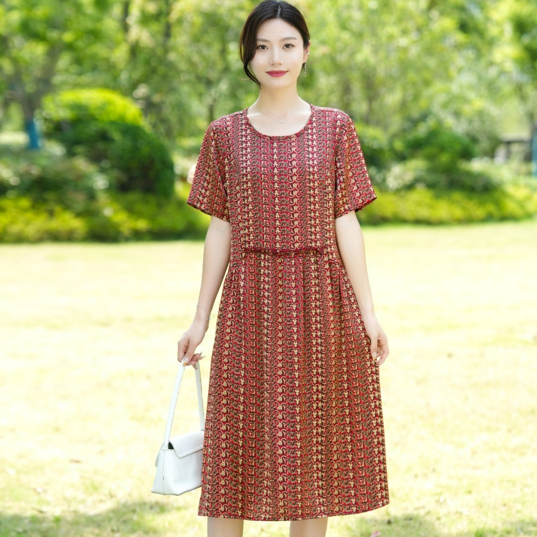 红色碎花欧版连衣裙