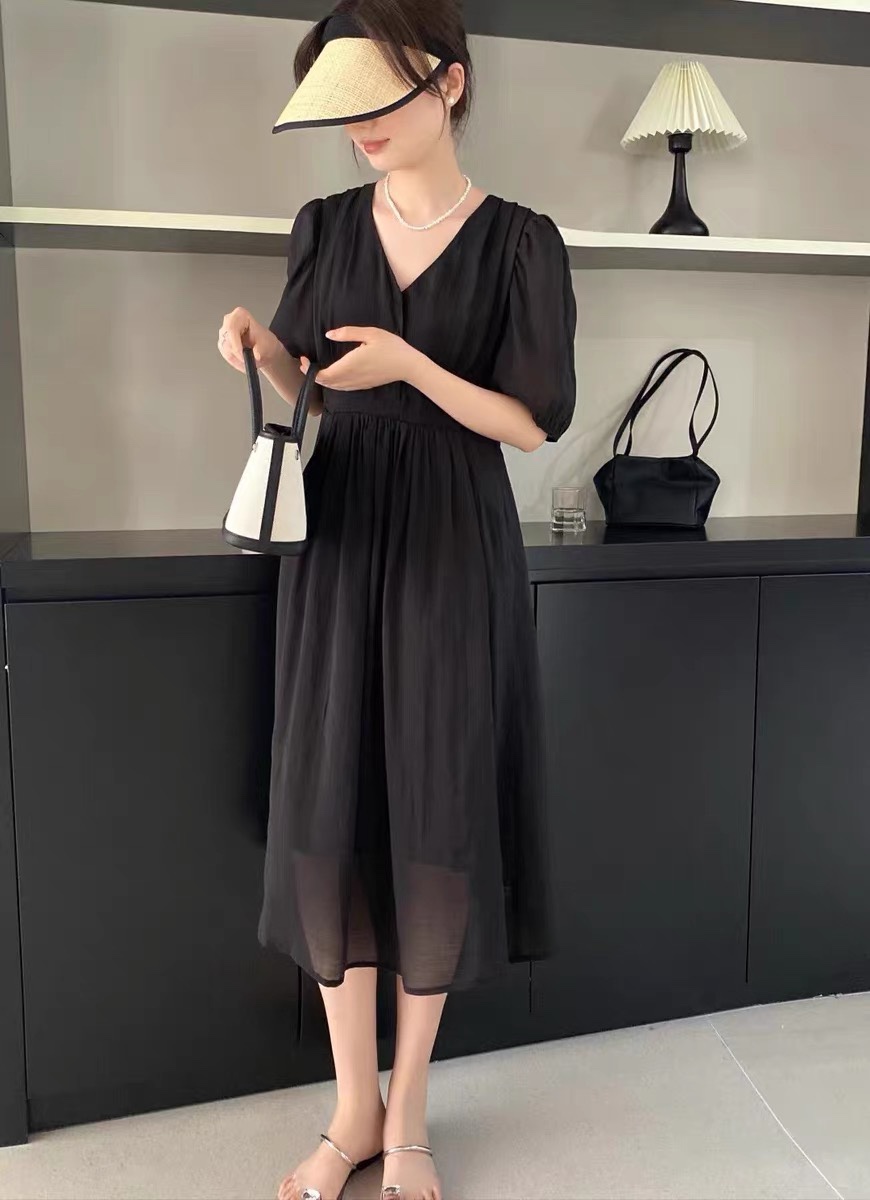 领天丝连衣裙女韩版宽松系带收腰显瘦气质裙子