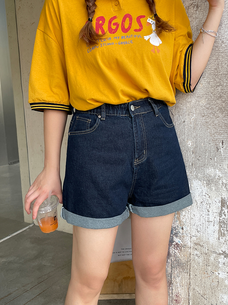 复古高腰牛仔短裤女夏季薄款梨形身材大码宽松