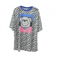 夏季新款镶钻雪纺衫中长款短袖t恤女大码宽松斑马纹上衣ins薄款