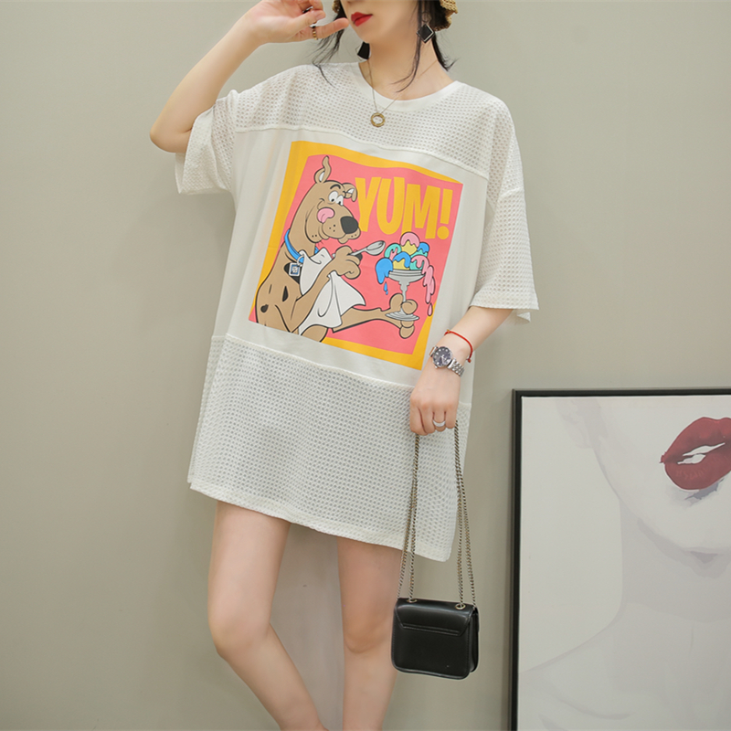 短袖T恤裙子中长款宽松显瘦大码胖MM拼接夏季新设计感小众ins潮女