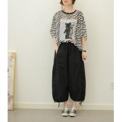 夏季新款韩版雪纺衫中长款短袖t恤女大码宽松斑马纹上衣ins薄款