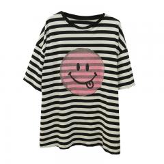 夏季新款宽松显瘦纯棉中长款条纹ins潮休闲大码体恤