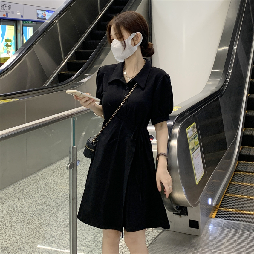黑色连衣裙夏季女装御姐轻熟风法式polo短袖别致漂亮短裙子