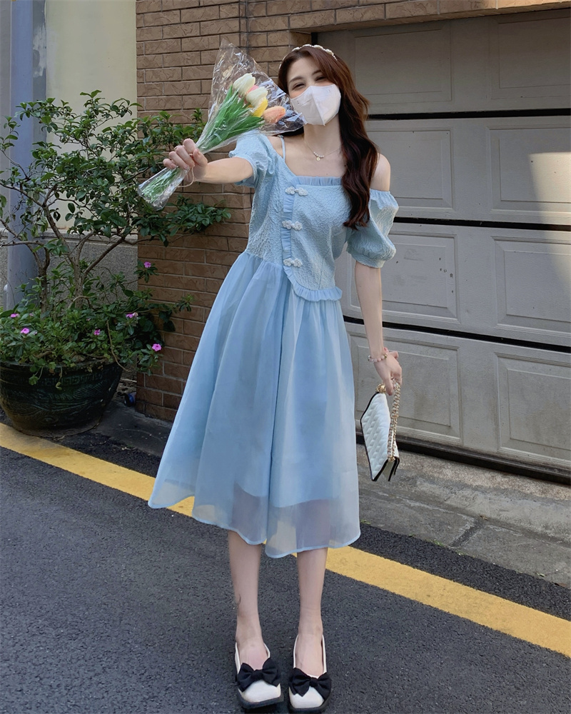 改良版旗袍拼接连衣裙女夏季新款小众设计感裙子a字中长裙