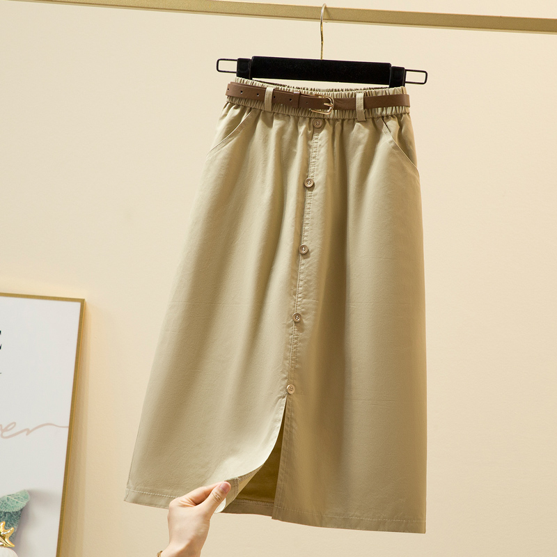 夏季新款胖妹妹松紧腰中长裙休闲七分高腰显瘦半身裙