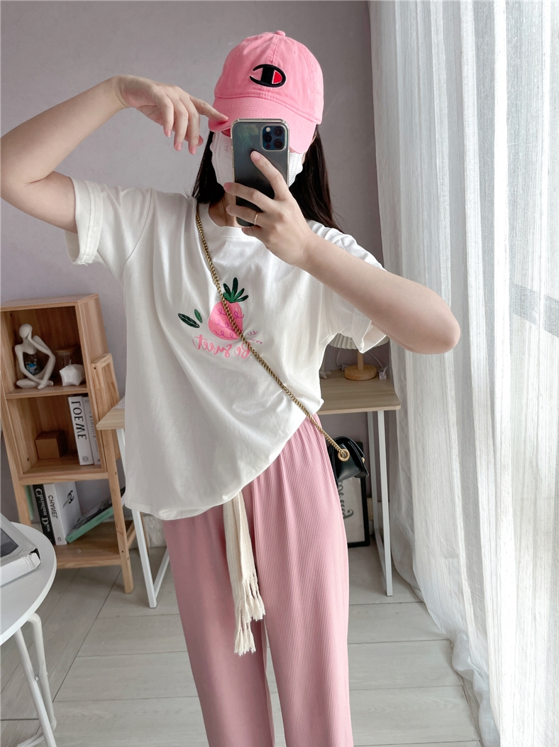 新款青春无di水果菠萝圆领韩版短袖宽松休闲t恤女潮