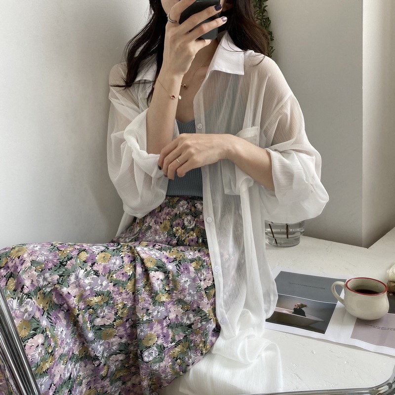 一片式绑带半身裙 飘逸轻柔雪纺碎花女夏季新款中长裙 淑女气质