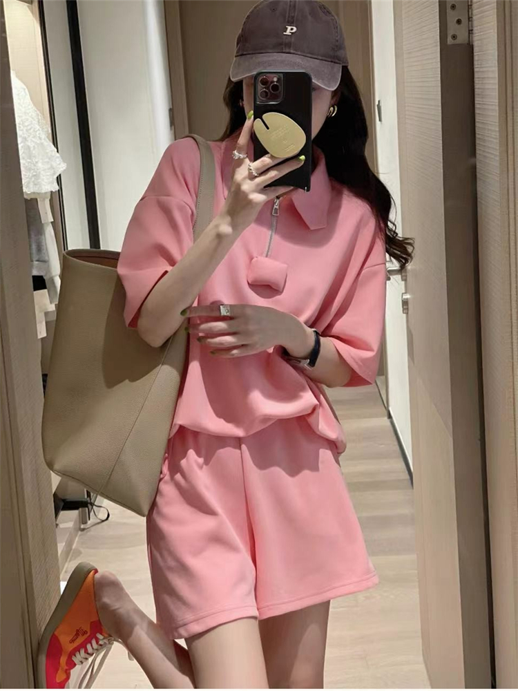 粉色运动卫衣套装女夏季新款欧洲站时尚炸街高级感短裤两件套