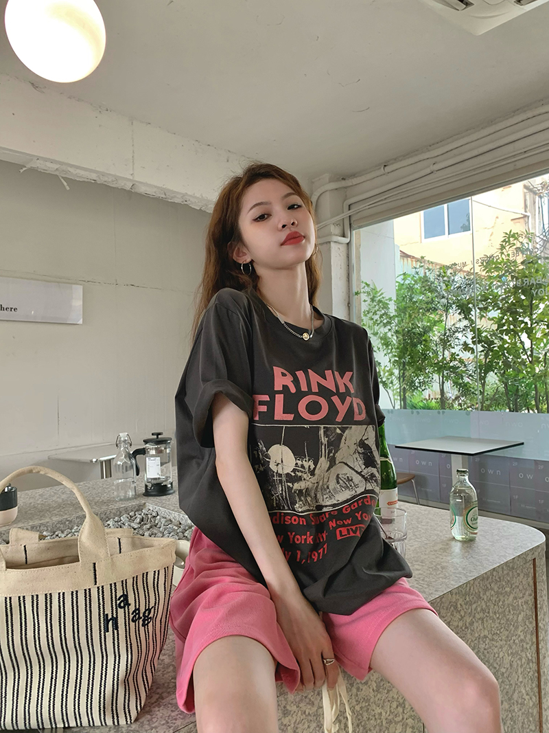 夏季短袖字母T恤宽松大码复古美式