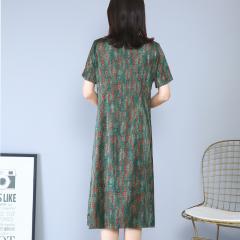 夏季高端真丝连衣裙女印花妈妈装桑蚕丝中长裙