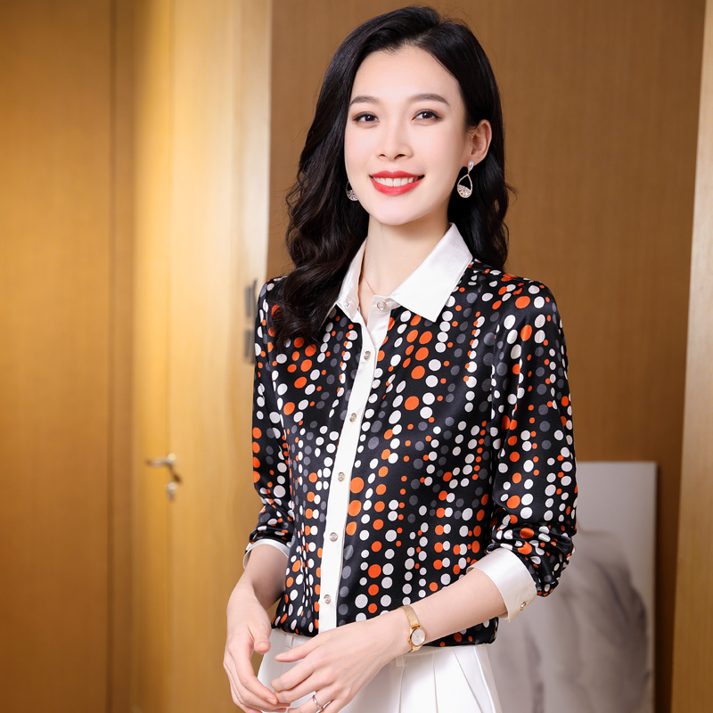 气质时尚优雅复古波点真丝衬衫