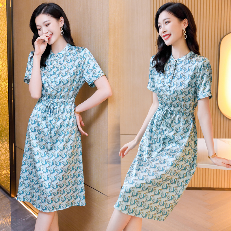 韩版气质优雅时尚印花女式连衣裙