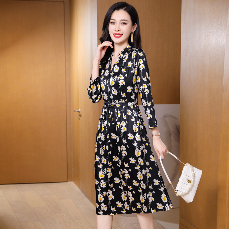气质时尚印花百搭真丝连衣裙