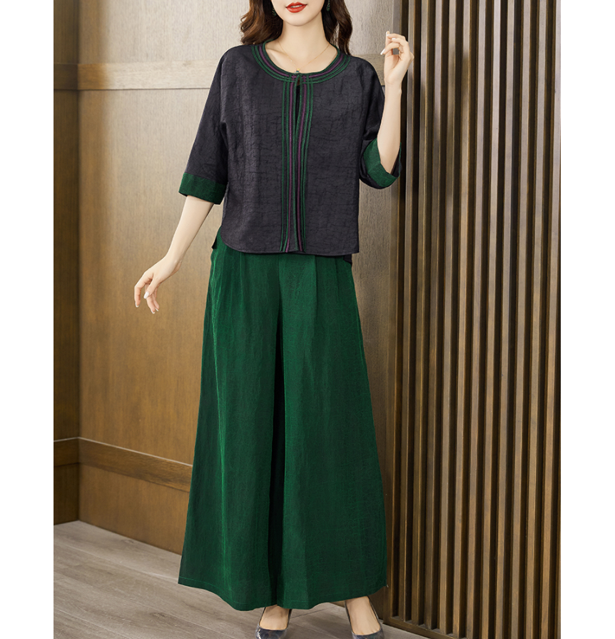 香云纱秋装时尚高端套装女贵夫人上衣真丝桑蚕丝阔腿裤两件套