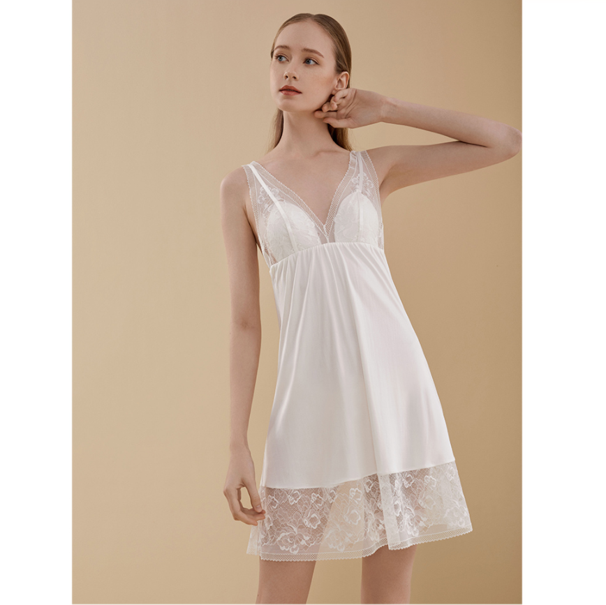 100%桑蚕丝 一件抵两件 性感免穿文胸带罩杯睡裙家居服新品