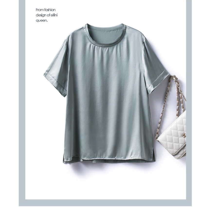 夏季新款黑色时尚开叉桑蚕丝上衣小衫装