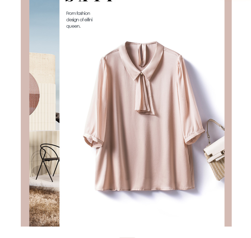 气质减龄领带真丝衬衫女夏季款新款时尚桑蚕丝中袖上衣