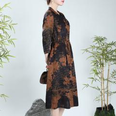 新秋季v领系带香云纱高端桑蚕丝大牌连衣裙花萝提花裙