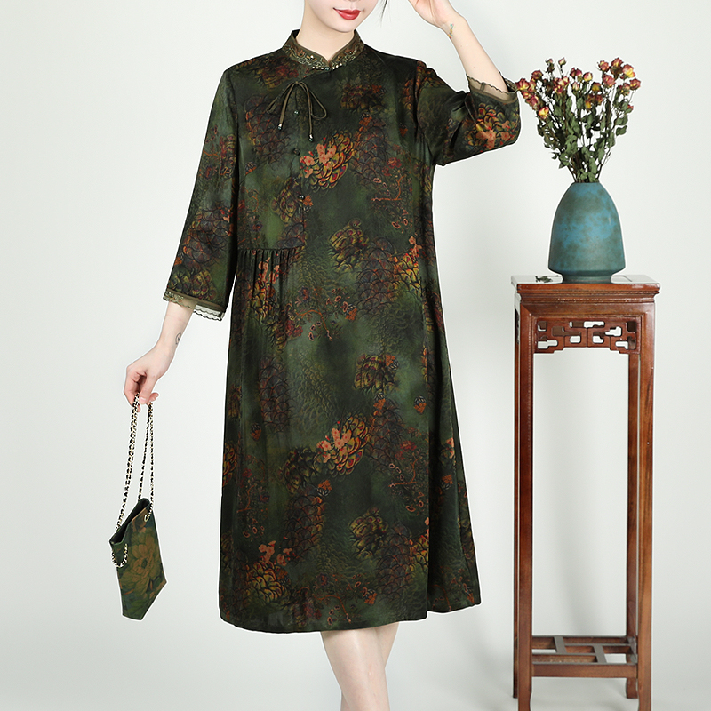 蚕丝夏提花花萝连衣裙长款遮肉长袖气质高级感新款香云纱女