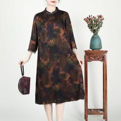 蚕丝夏提花花萝连衣裙长款遮肉长袖气质高级感新款香云纱女