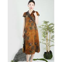 新香云纱桑蚕丝短袖气质旗袍裙夏季气质