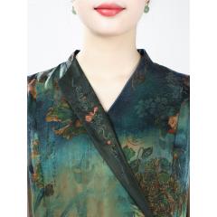 新香云纱桑蚕丝短袖气质旗袍裙夏季气质