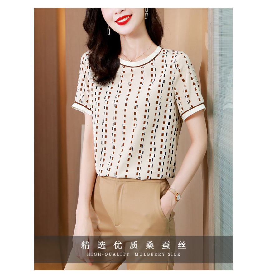 重磅高端杭州真丝T恤女夏季新款桑蚕丝妈妈简约上衣短袖大码